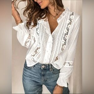 Elegant White Lace Trim Blouse